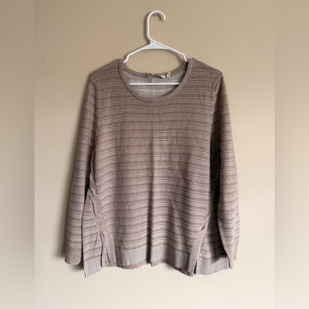 Soft Surroundings Striped Tan Textured Sweater size XL Petite Cotton blend